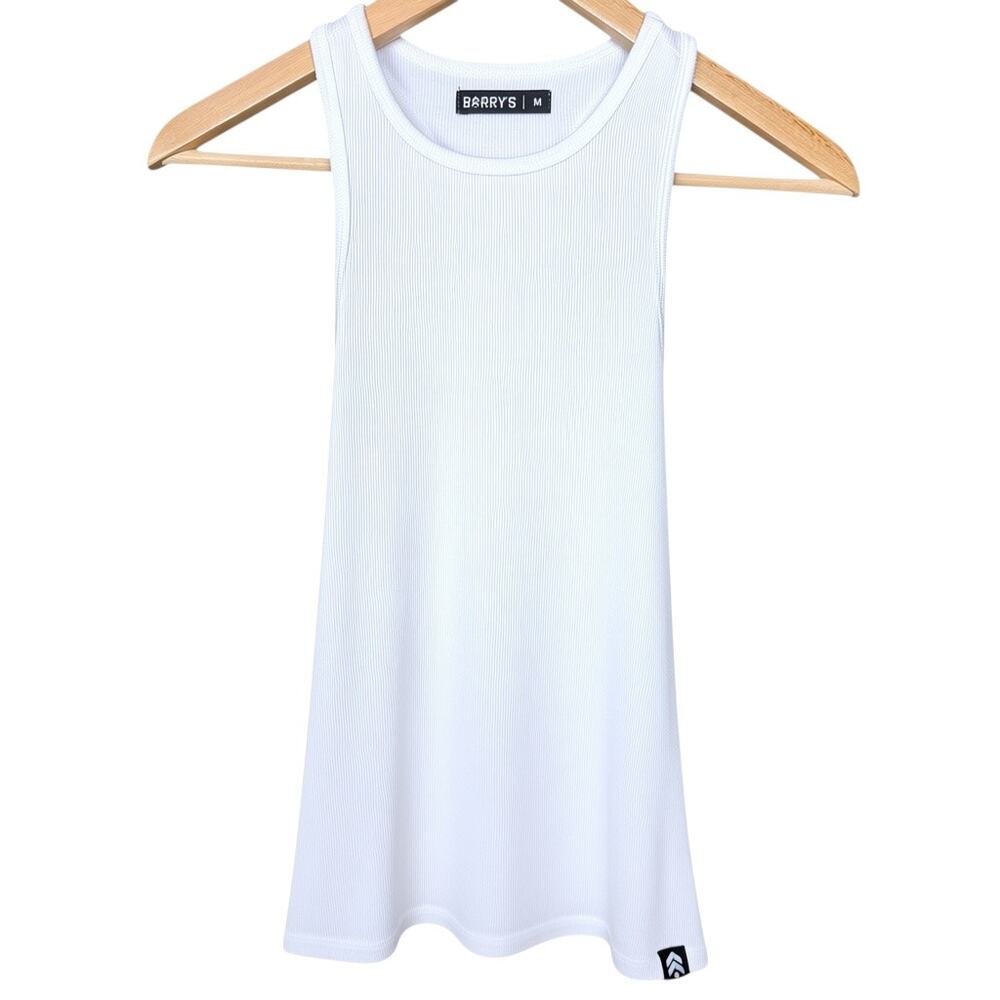 Barry's Women's Medium White Ribbed Modal Spandex Stretch Tank Top Workout Gym
